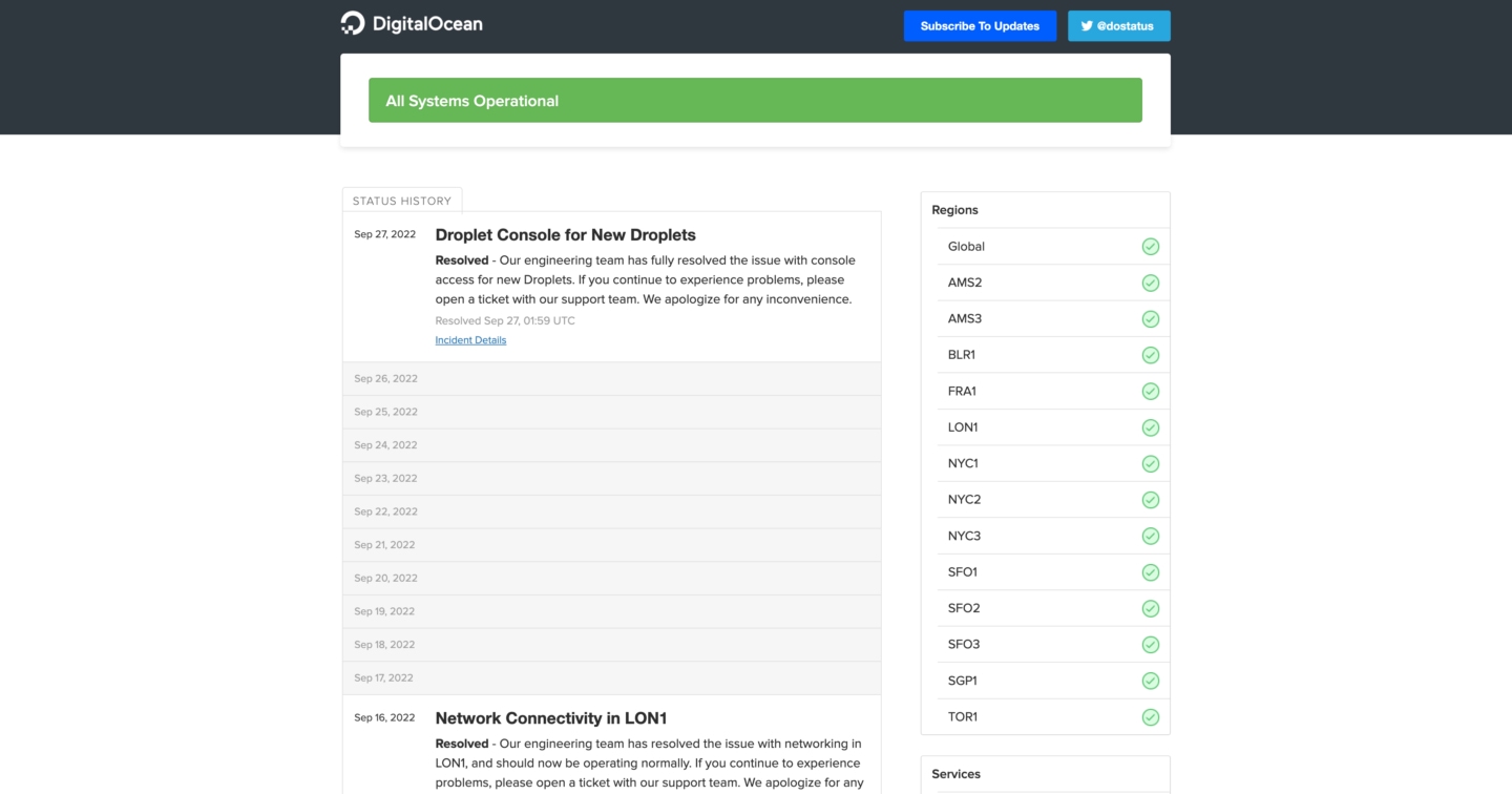 DigitalOcean Status Page