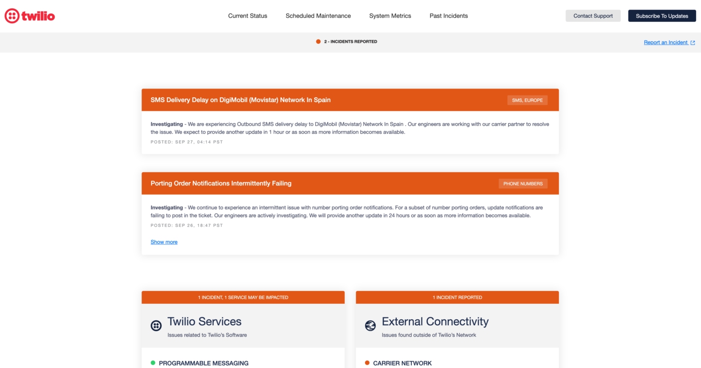 Twilio Status Page