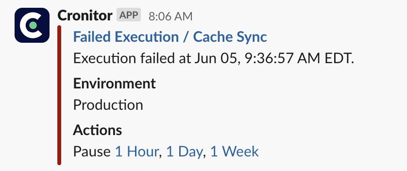 Example alert notification showing monitor failure details