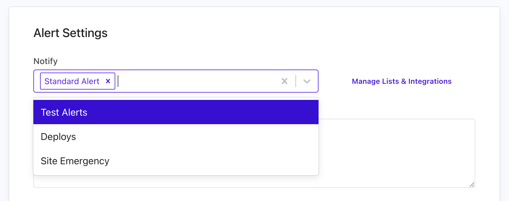 Alert configuration settings