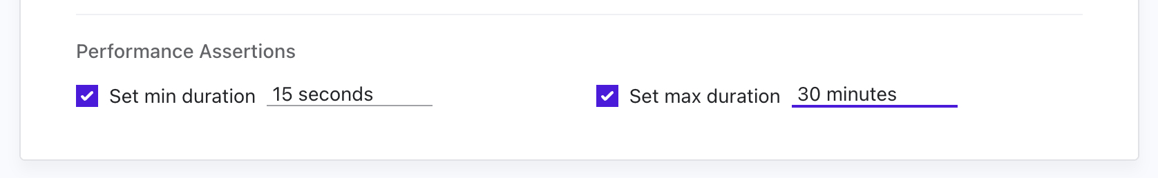Performance assertions configuration
