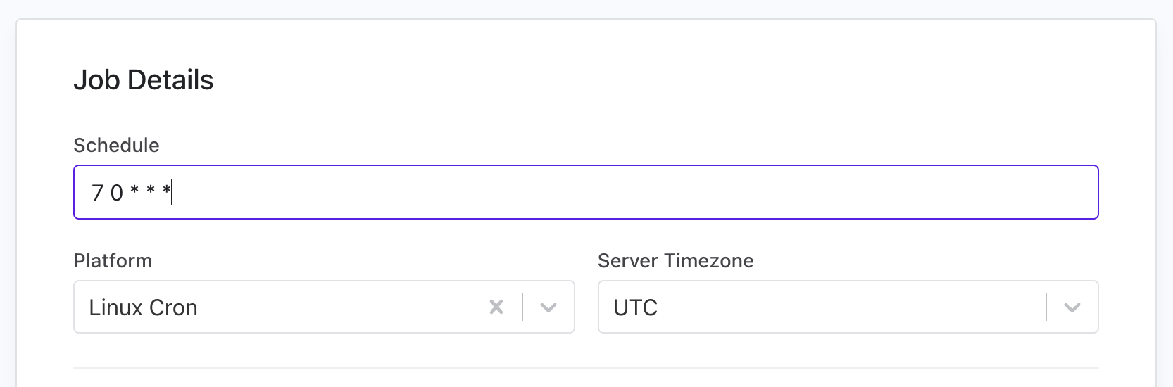 Schedule configuration UI
