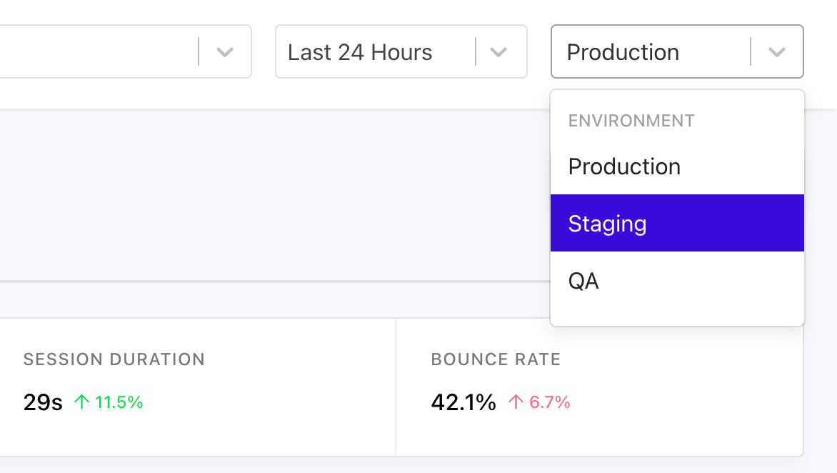 Environments dropdown