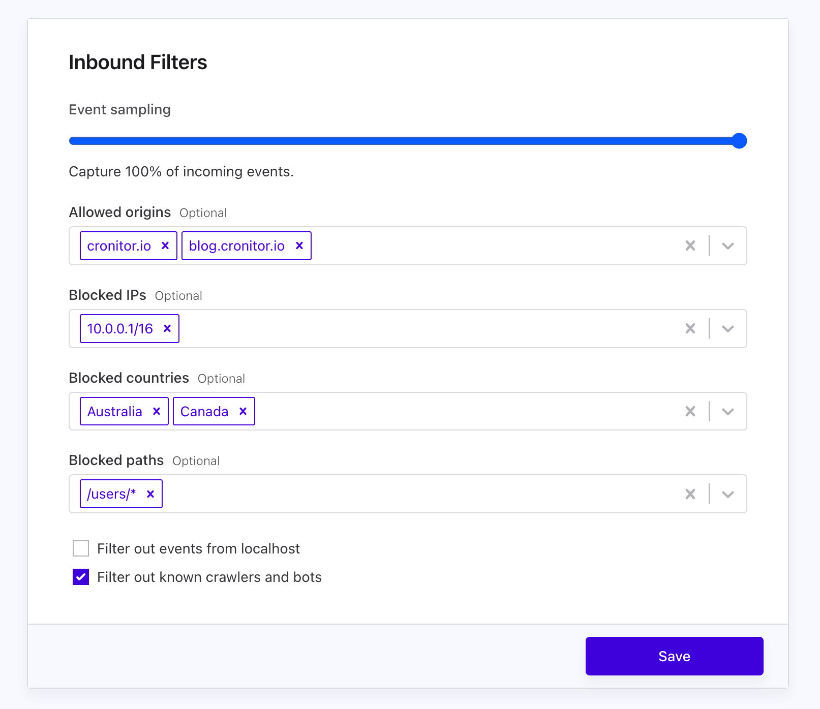 Inbound filters