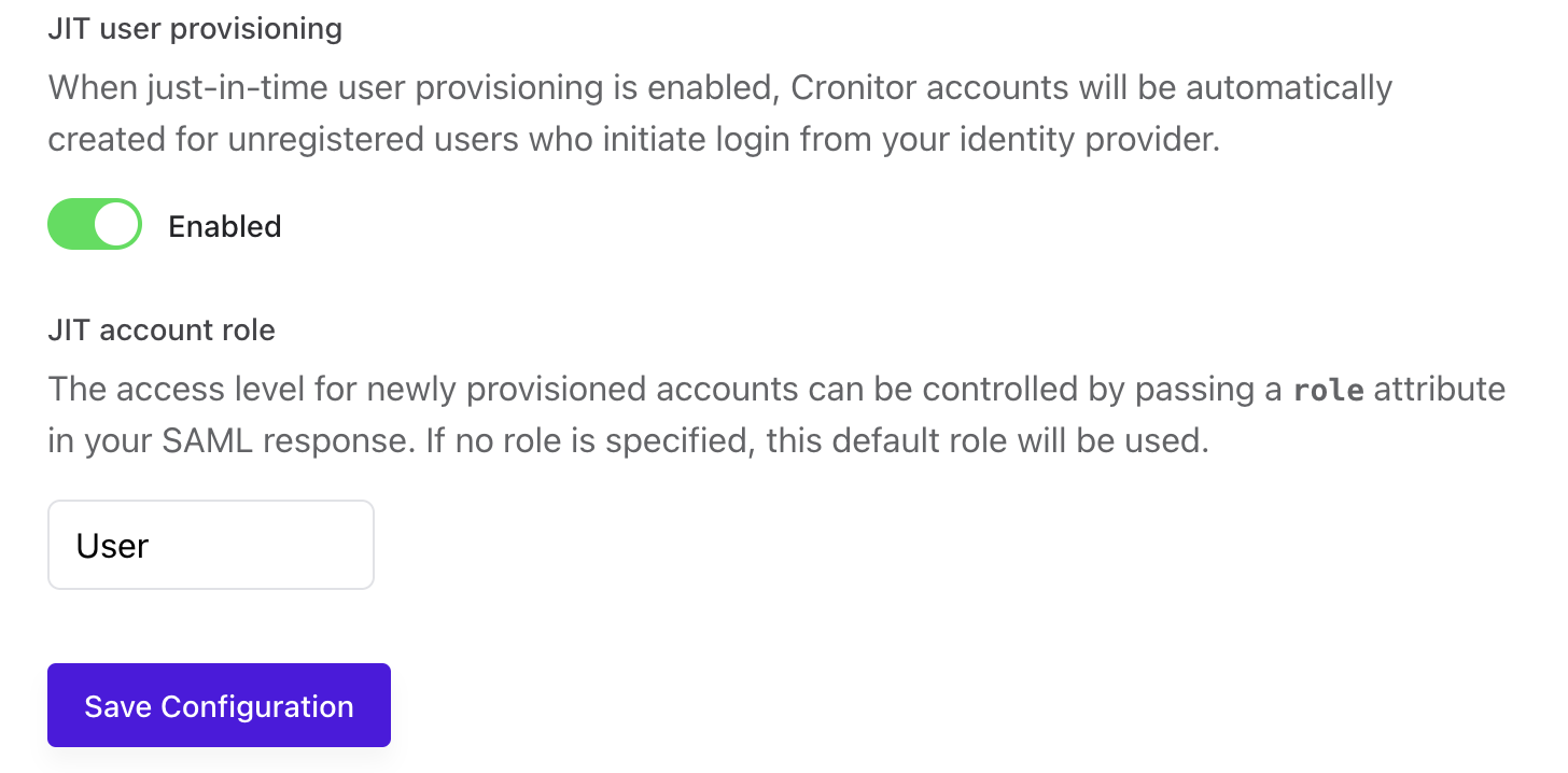 JIT provisioning settings