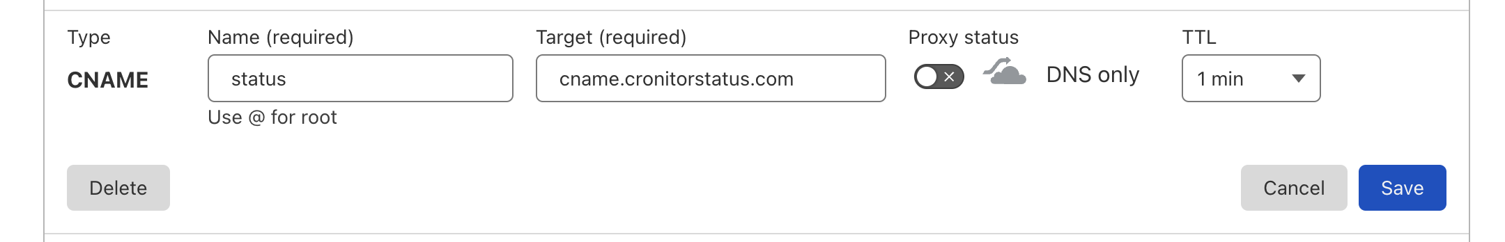 Cloudflare add status page DNS record