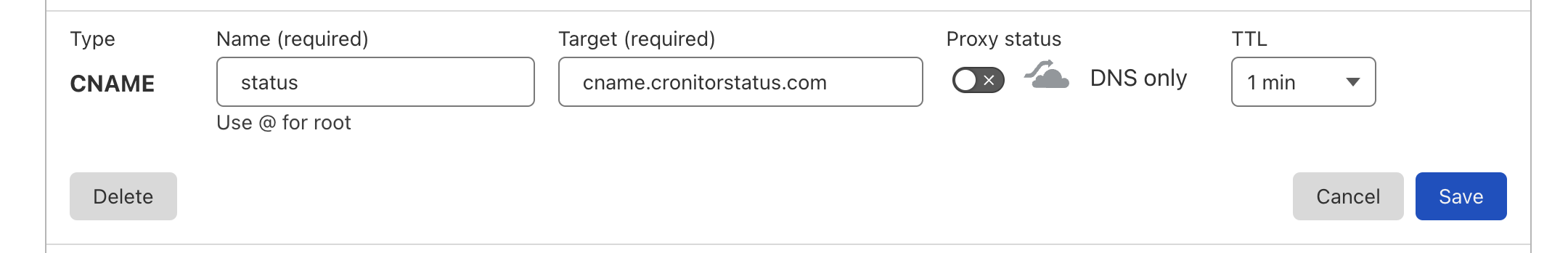 Proxies static. CNAME or a record for cloudflare.