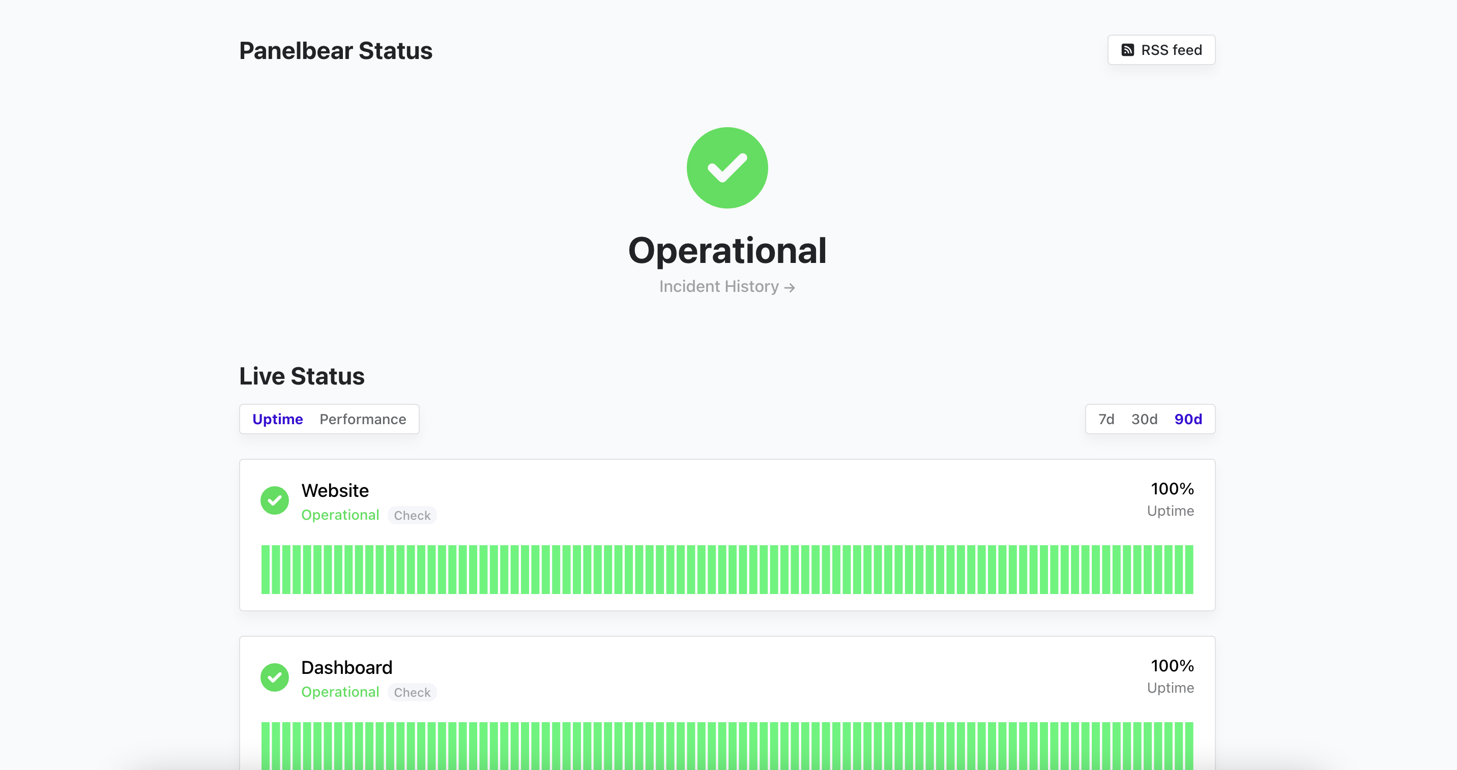 Status page with monitor components