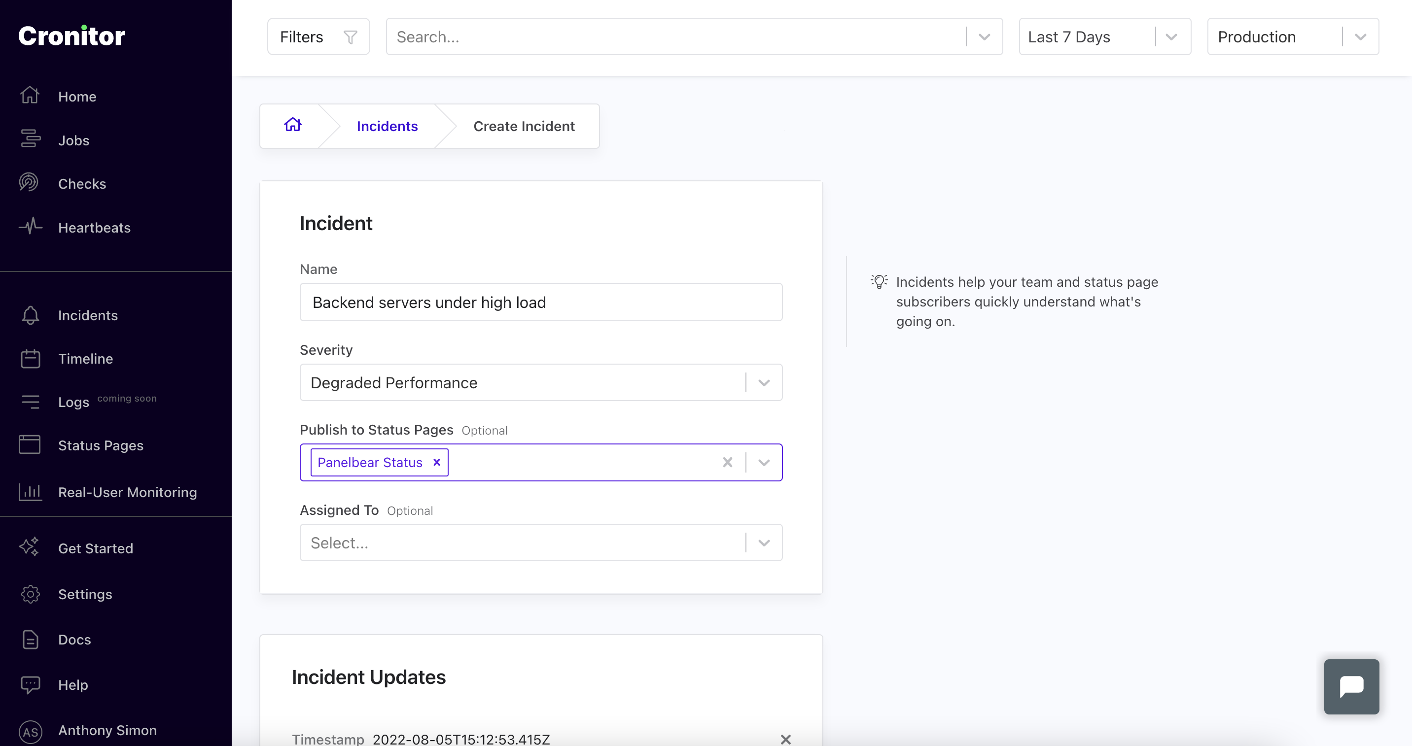 Publish new incident form