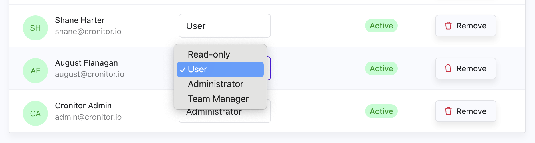 Change user role dropdown