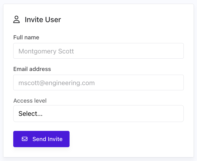 Invite new team member form