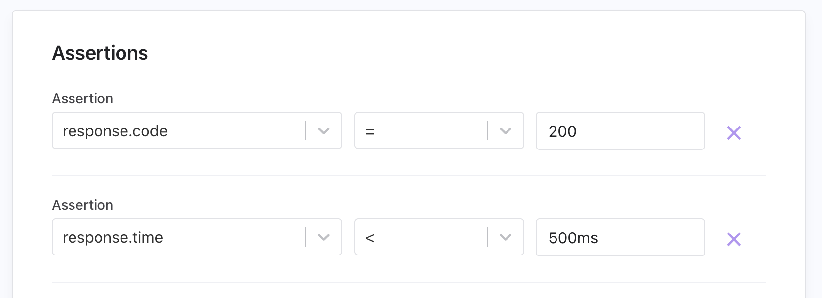 Assertion configuration interface