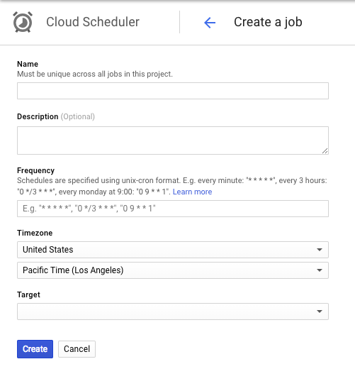 Google Cloud Scheduler User Interface